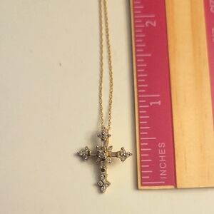 Elegant 14  Kt Gold and Silver Crystal Cross Pendant Necklace